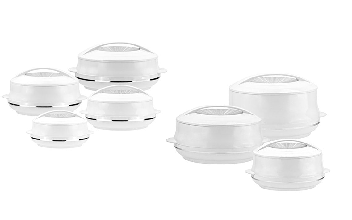 SQ Professional Olympic Insulated Hot Pot Set of 4 0.8L - 1.2L - 1.6L - 2.5L White Silver 2747 (Big Parcel Rate)