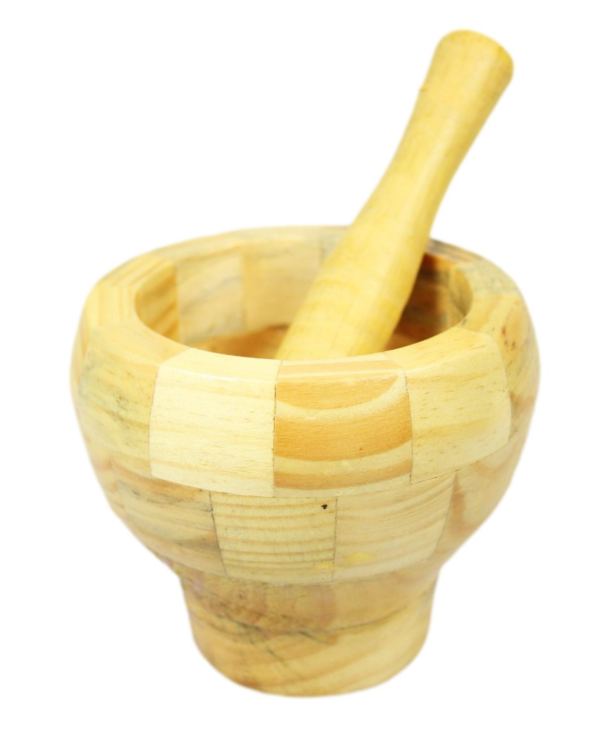 Wooden Round Pestle & Mortar Grinding Crushing Mixing Pesto Pastes Hummus 1Pc 1500 (Parcel Rate)