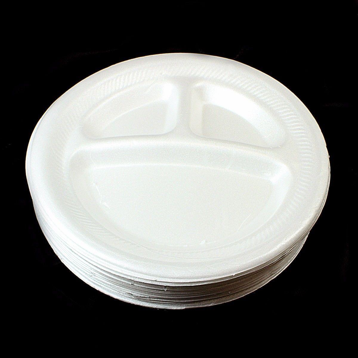 Pack Of 15 White Insulated Party Plates With 3 Sections 7080 (Parcel Rate)