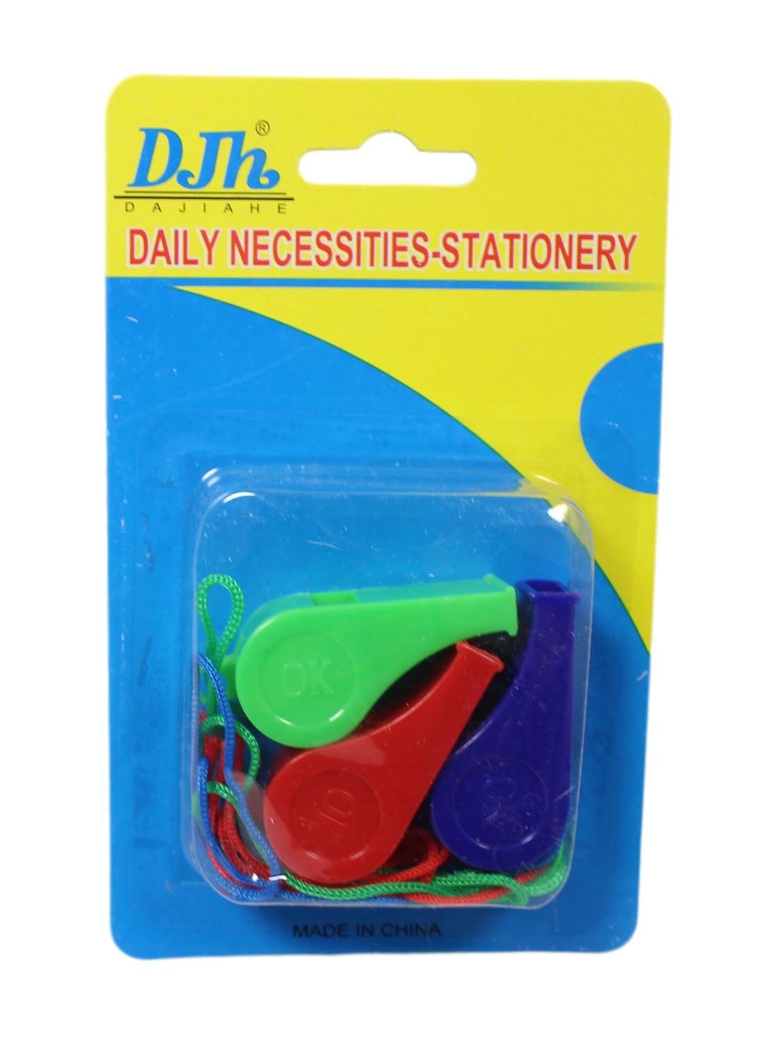 Plastic Whistles with Neck Cord Pack of 3 Assorted Colours 5564 A (Parcel Rate)