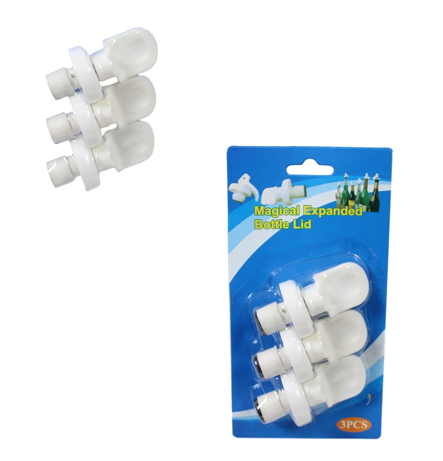 3 Pack Plastic Magical Expanded Bottle Liquid Stopper Lid White 7cm 5606 (Parcel Rate)