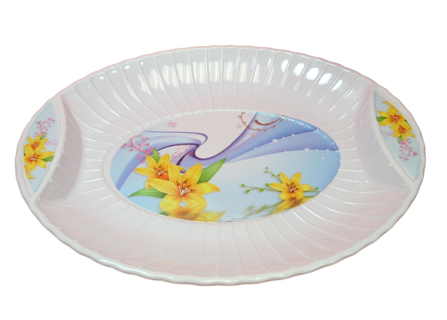 Large Plastic Serving Tray Yellow Floral Design With 2 Handle Grips 52cm x 38cm 5634 (Parcel Rate)