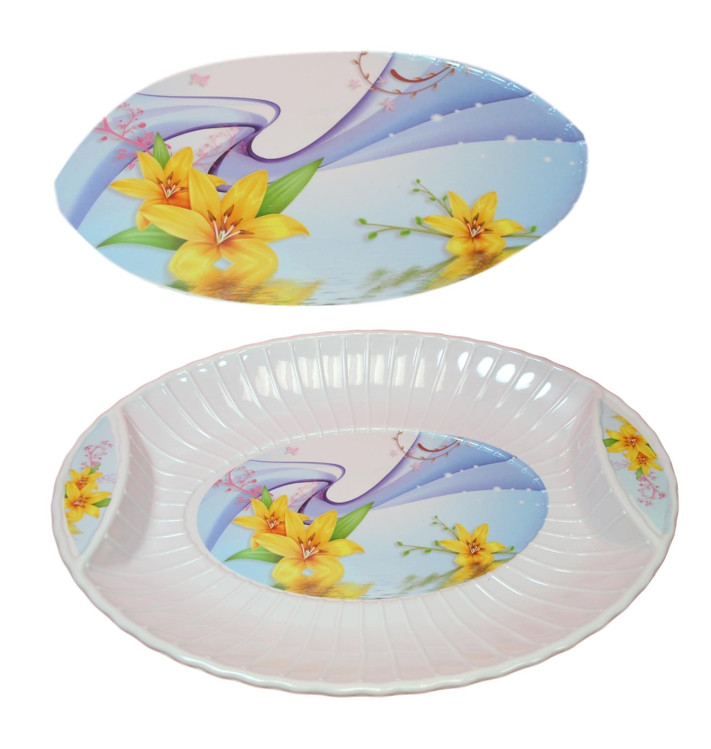 Large Plastic Serving Tray Yellow Floral Design With 2 Handle Grips 52cm x 38cm 5634 (Parcel Rate)