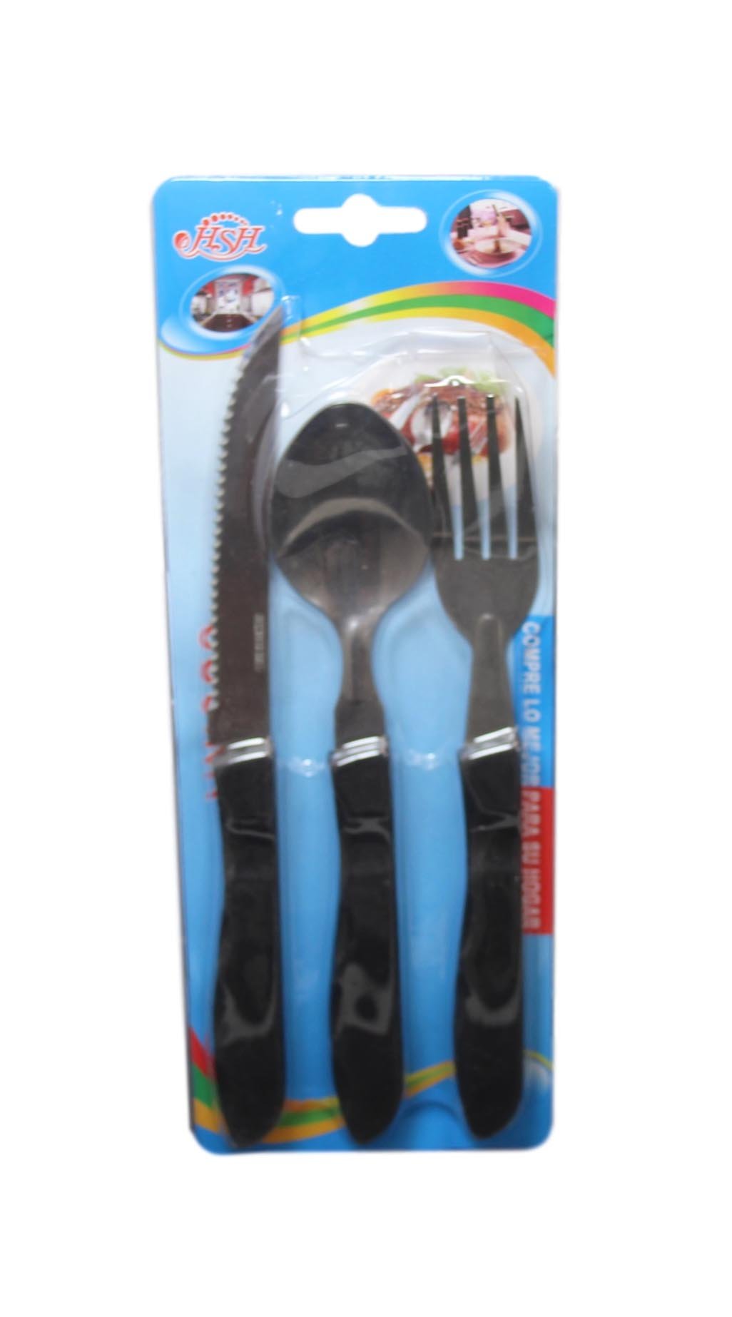 Cutlery Set with Black Handle 20 cm Set of 3 5708 (Large Letter Rate)