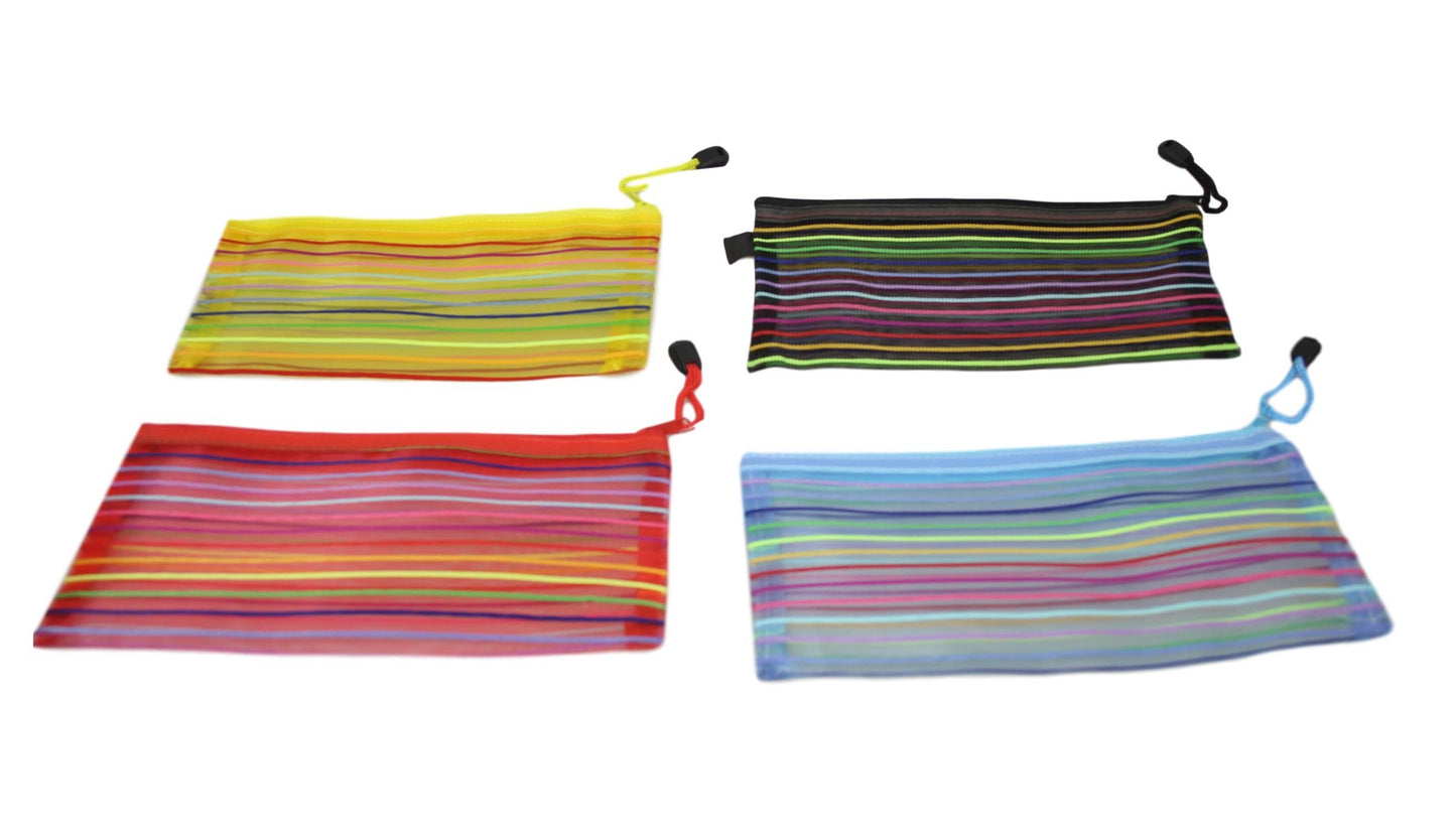 Striped Pencil Toiletry Bag with Zipper 23 x 12 cm Assorted Colours 5723 (Large Letter Rate)