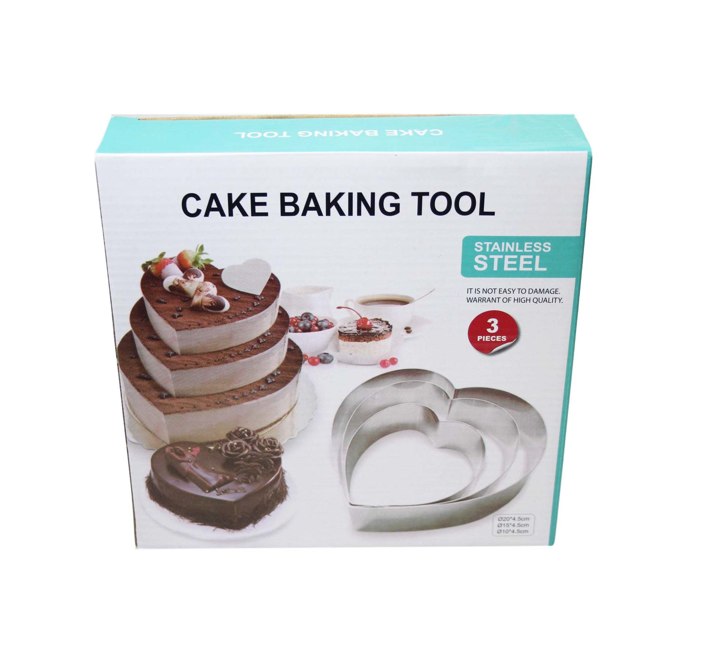 Stainless Steel Heart Baking Ring Mould Set of 3 20 / 15 / 10 cm 5915 (Parcel Rate)