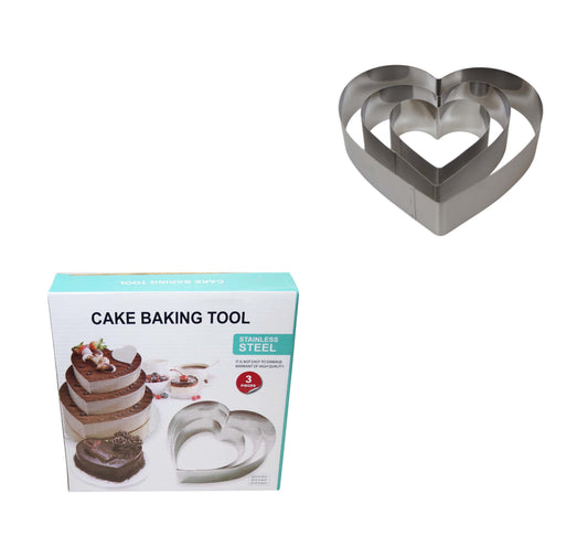 Stainless Steel Heart Baking Ring Mould Set of 3 20 / 15 / 10 cm 5915 (Parcel Rate)