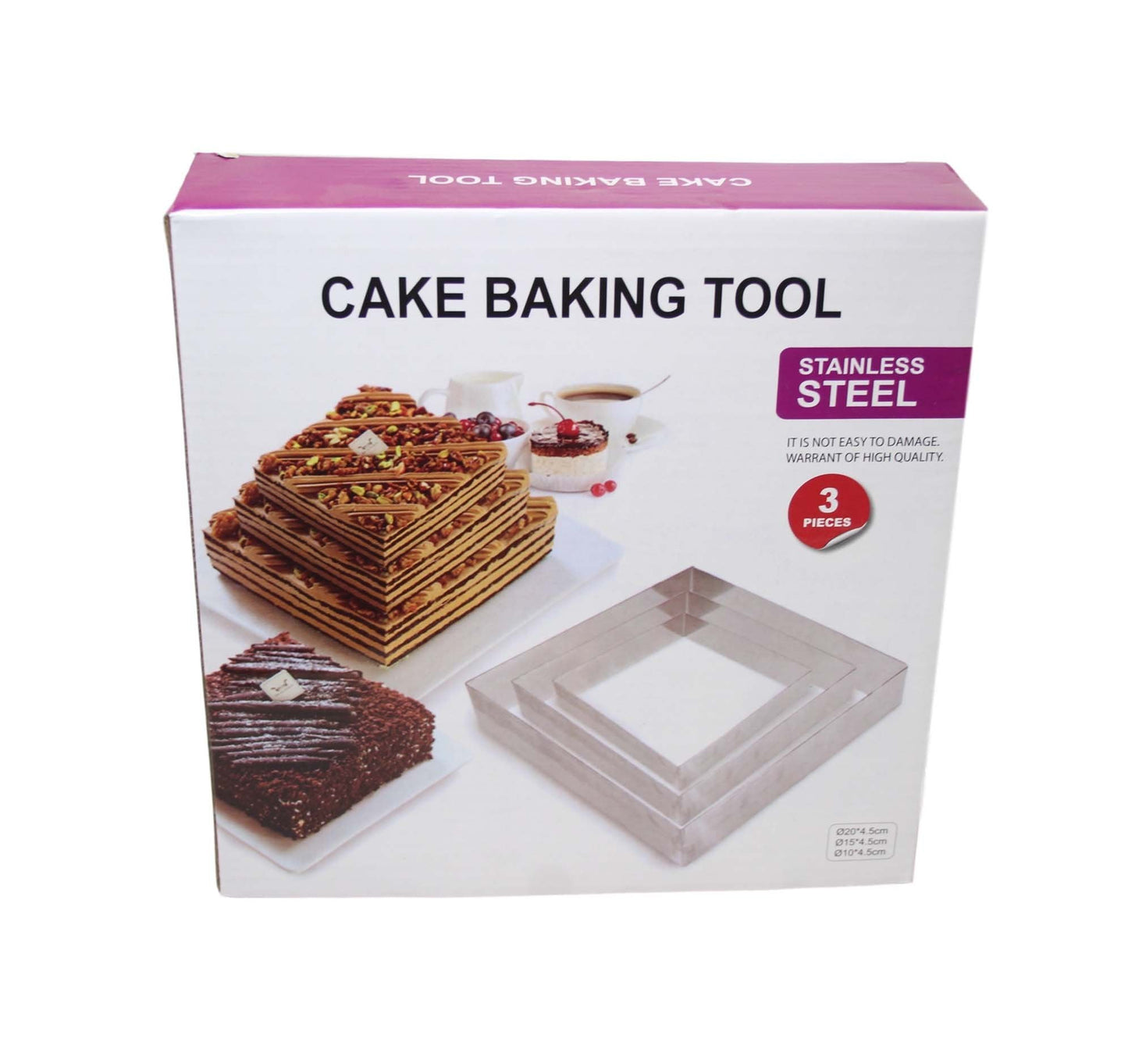 Stainless Steel Cake Baking Tool 3 Pack Square Large Medium Small Cake Bake 5918 (Parcel Rate)