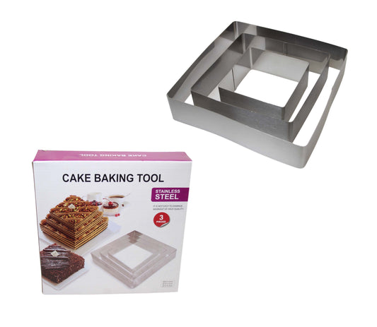 Stainless Steel Cake Baking Tool 3 Pack Square Large Medium Small Cake Bake 5918 (Parcel Rate)