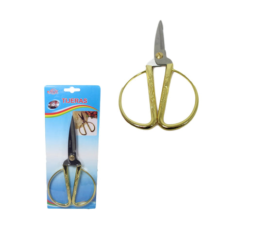 Stainless Steel Traditional Sewing Cutting Scissors with Gold Handle 19cm 5932 (Parcel Rate)