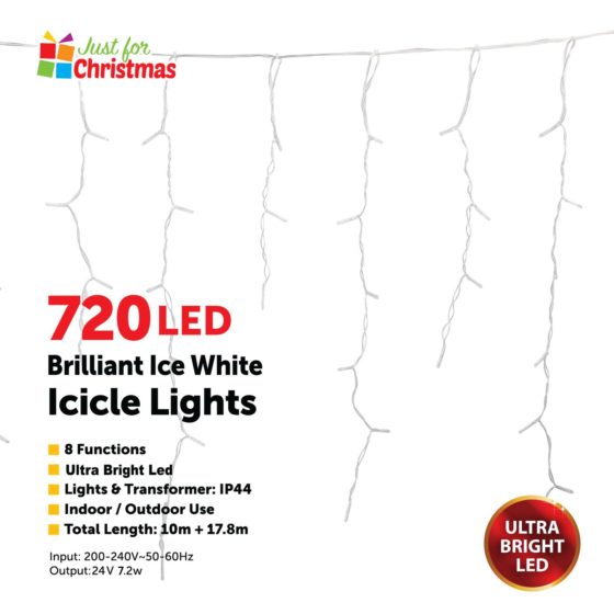 720LED Brilliant Ice White Icicle Lights 6045 (Parcel Rate)