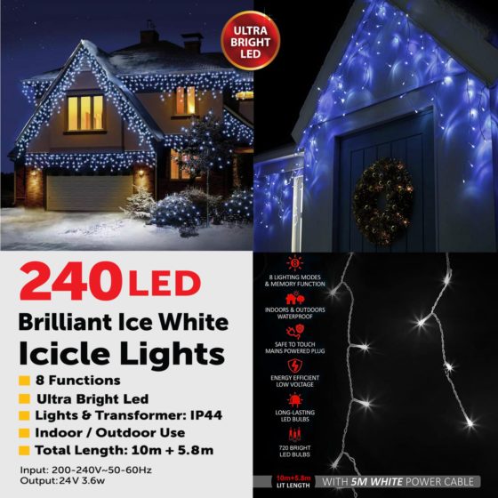 240LED Brilliant Ice White Icicle Lights 6048 (Parcel Rate)