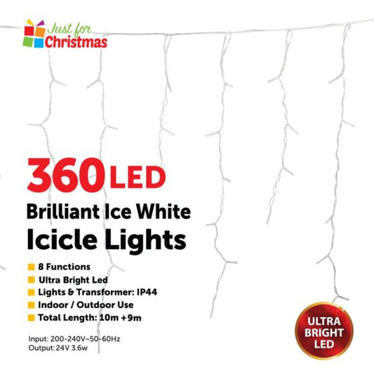 360LED Brilliant Ice White Icicle Lights 6049 (Parcel Rate)