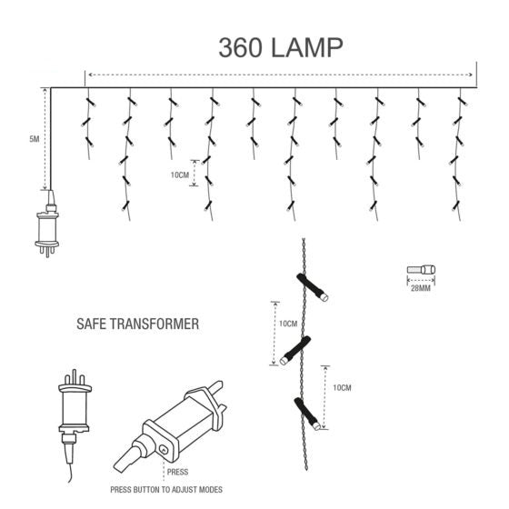 360LED Brilliant Ice White Icicle Lights 6049 (Parcel Rate)