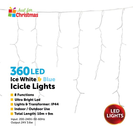 360LED Ice White and Blue Icicle Lights 6051 (Parcel Rate)