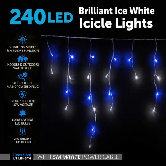 240LED Ice White and Blue Icicle Lights 6052 (Parcel Rate)