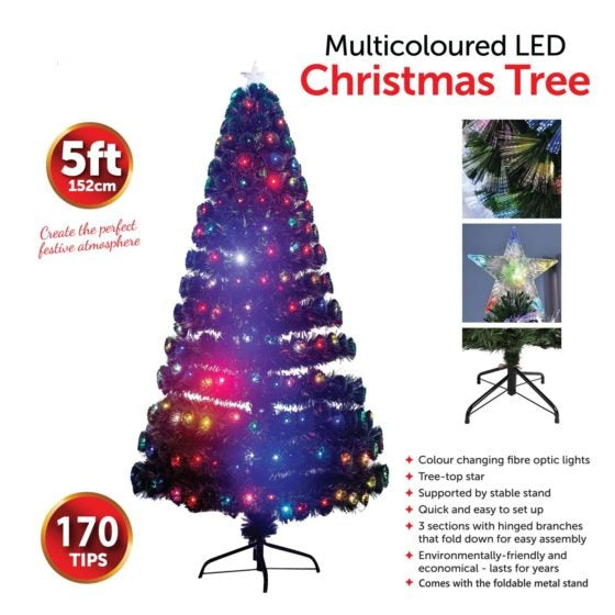 Artificial Christmas Green Tree 5ft with Multicolour LED Lights 6115 (Big Parcel Rate)