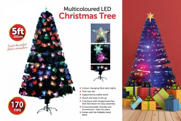 Artificial Christmas Green Tree 5ft with Multicolour LED Lights 6115 (Big Parcel Rate)