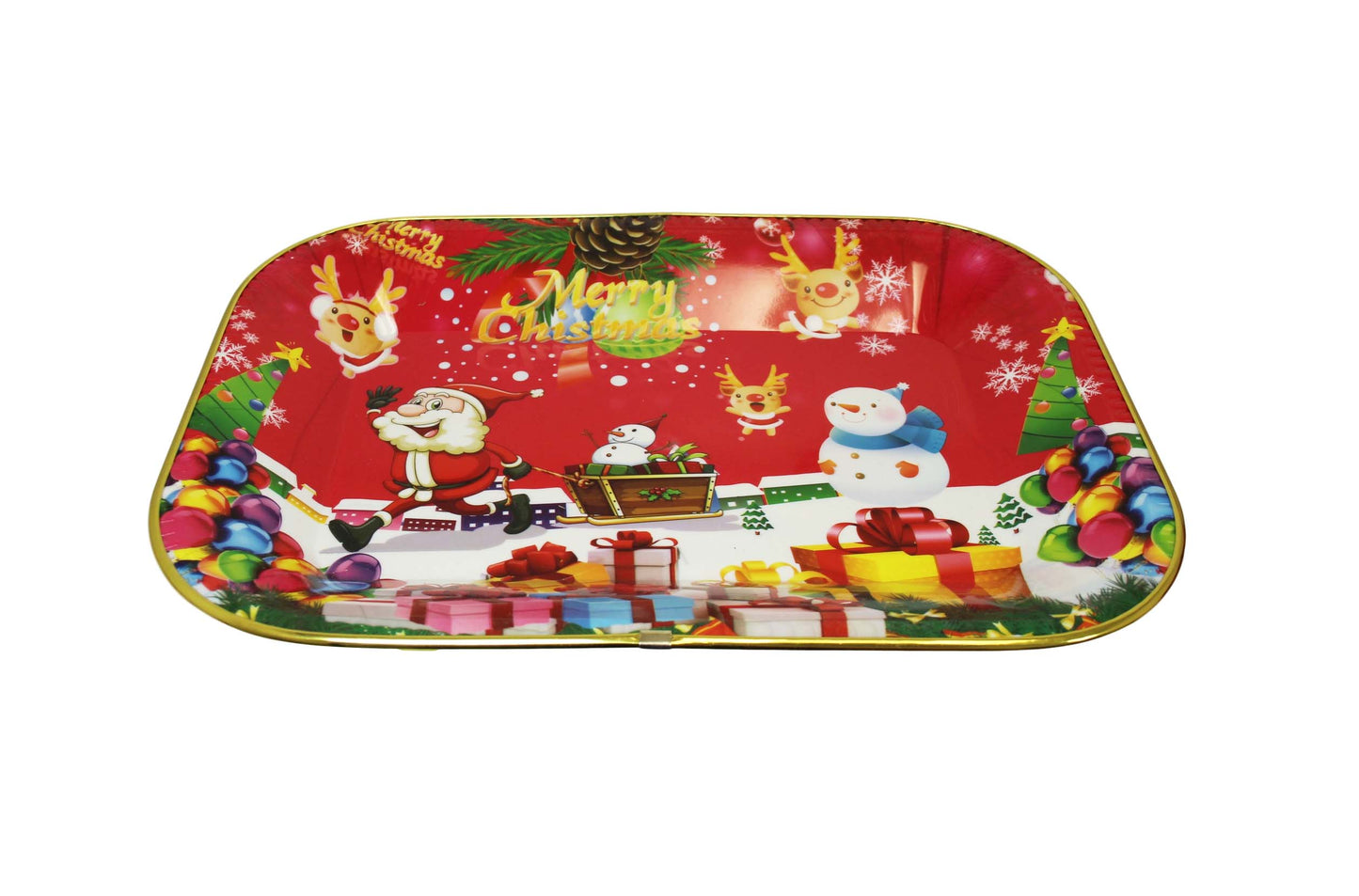 Christmas Festive Serving Tray Xmas Print Plastic Serving Gold Rim Tray 37.5 x 26cm 6118 A (Parcel Rate)