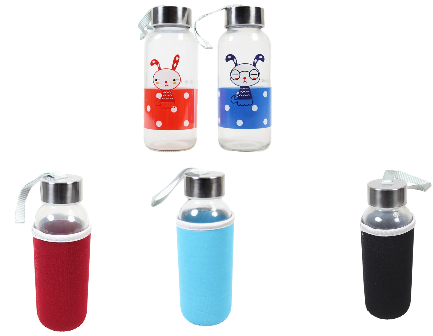 Glass Water Bottle with Cover 18 x 4 cm Assorted Colours Covers 6264 (Parcel Rate)