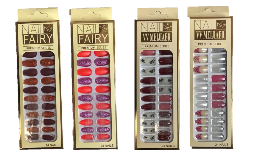 Artificial Fake Nail Extensions Fairy Premium Series 24pc Assorted Designs and Colours 6683 (Parcel Rate)