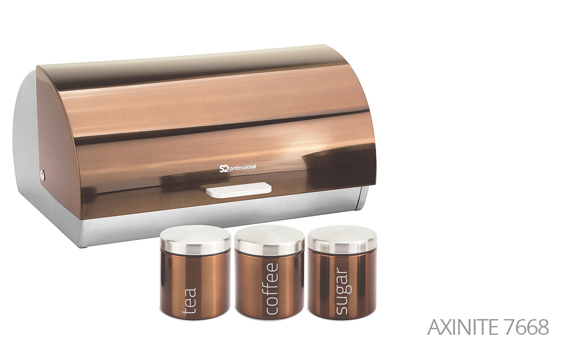 SQ Professional Gems Metal Bread Bin with 3 Canisters Axinite / Copper 7668 (Parcel Rate)