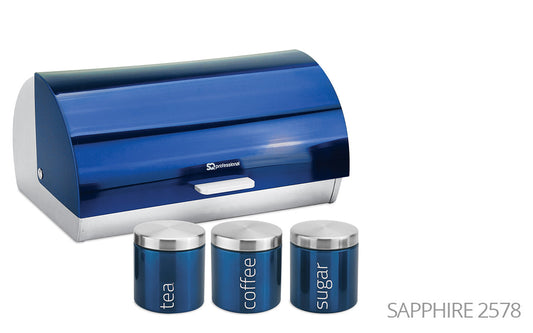 SQ Professional Gems Metal Bread Bin with 3 Canisters Sapphire 2578 (Parcel Rate)