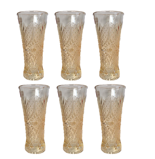 Small Half Pint Decorated Drinking Glass 15 x 7 cm Set of 6 Yellow Rose Gold 7057 (Parcel Plus Rate)