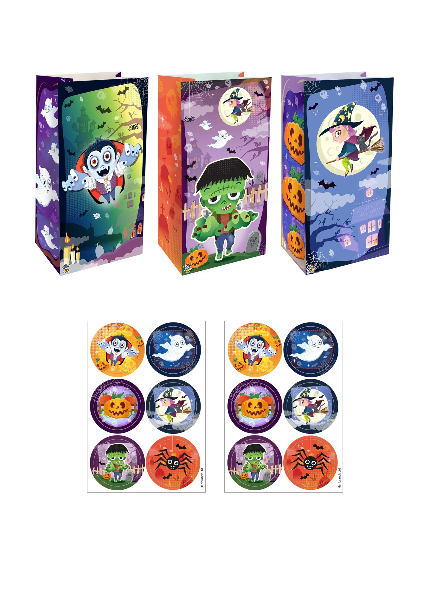 Halloween Paper Party Bags with Stickers (3 Assorted Colours) V88851 (Parcel Rate)