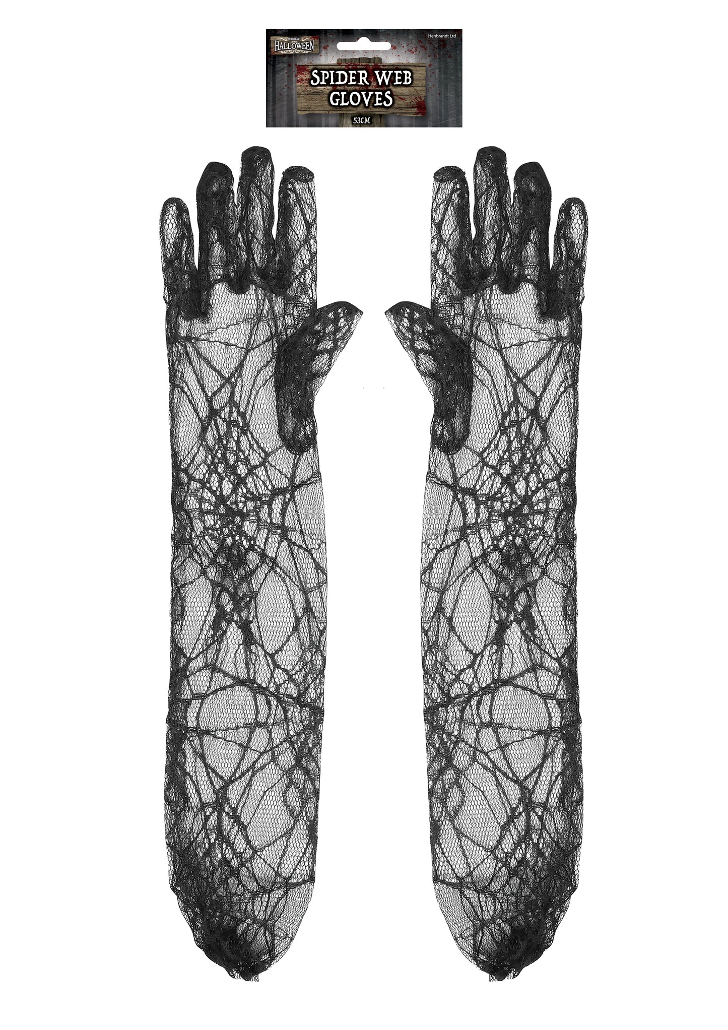 Halloween Black Spider Web Gloves (53cm) V09537 (Parcel Rate)