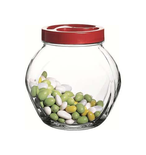 Clear Glass Bella Food Storage Sweets Jar with Red Plastic Lid 2 Litre 80002 (Parcel Plus Rate)