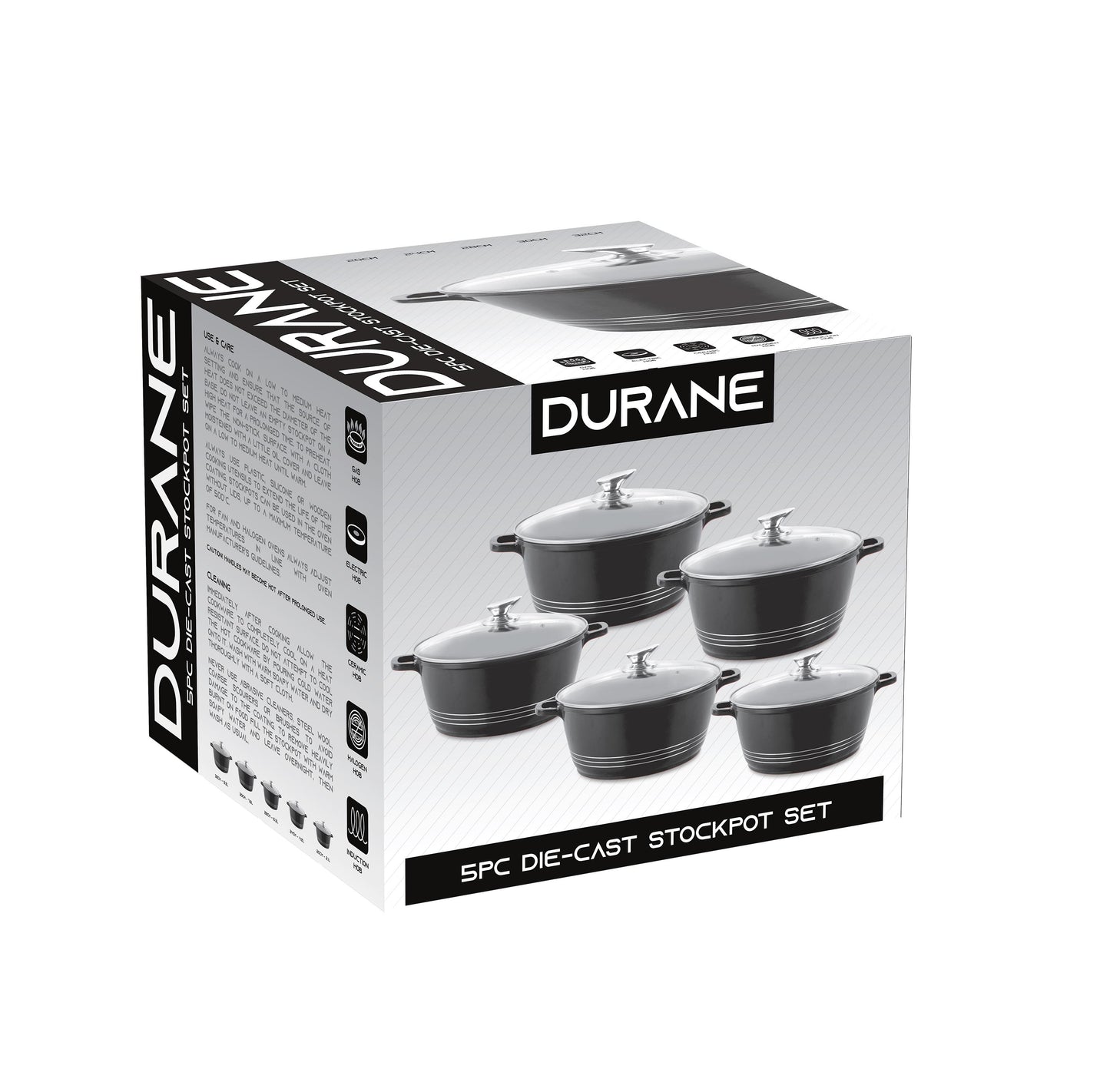 Durane Die Cast Stock Pot Set of 5 Black 20 - 32 cm 9317 (Big Parcel Rate)