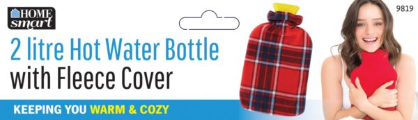 DGI Hot Water Bottle with Fleece Cover 2.0L 33 x 20 cm Assorted Colours 9819 A  (Parcel Rate)