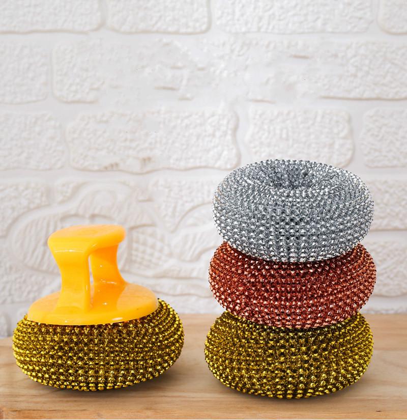 Kitchen Steel Scourers with Plastic Handle 2pcs 3.5 x 8 cm Assorted Colours 6974 (Parcel Rate)