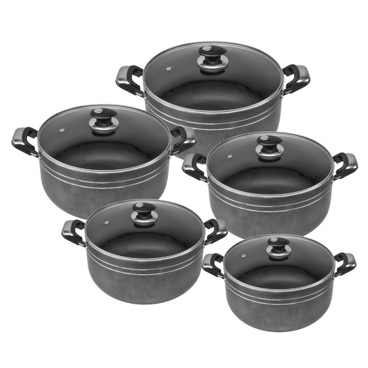 Una Nonstick Stockpot 5 Pack ARES Kitchen Dish Black 20-22-24-26-28c 5752/2752  (Big Parcel Rate)P