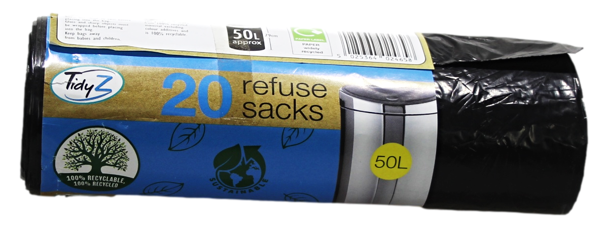 Refuse Sacks Bin Bags 50 Litre Roll of 20 B0234 (Parcel Rate)