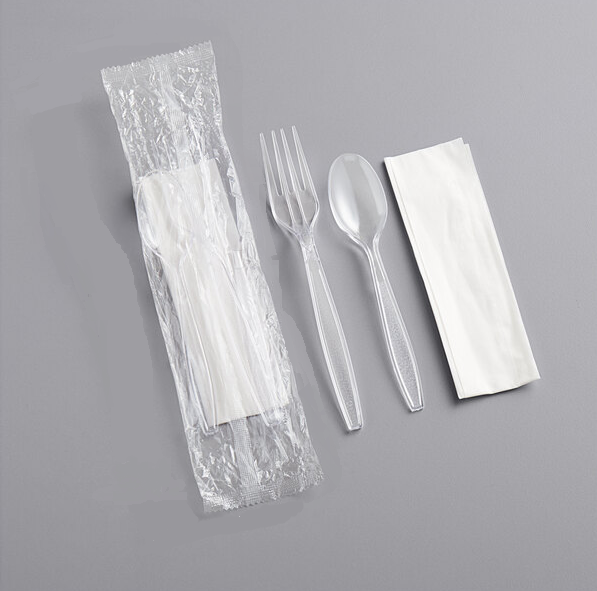 Disposable Fork Spoon and Napkin Set Clear Plastic Individually Wrapped Packaging FKN1 (Parcel Rate)