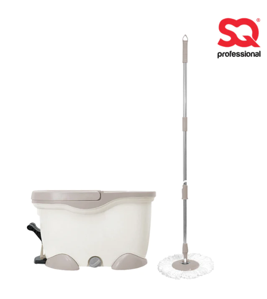 SQ Spin Mop Pedal Bucket Set Plastic 12 Litre Beige - Sand 9836 A  (Parcel Rate)