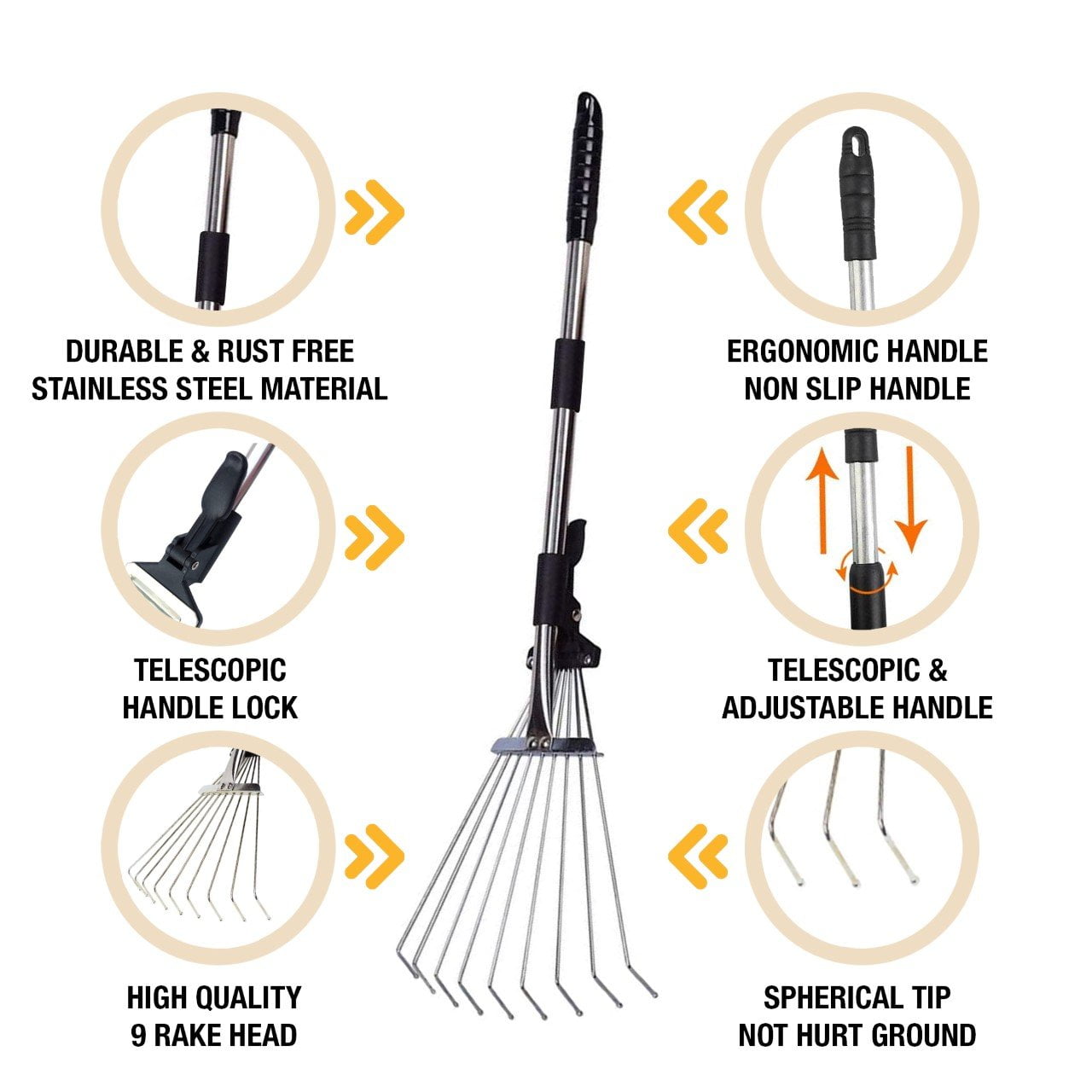 Expandable Telescopic Garden Rake With Non Stick Handle 23cm x 70cm 1113 (Big Parcel Rate)