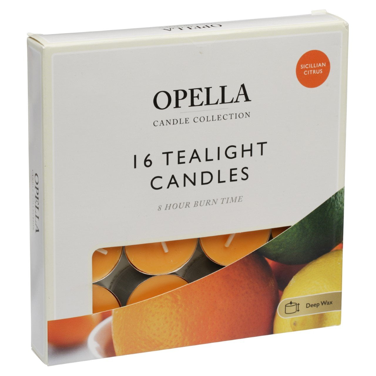 16 Opella Tealight Candles 8 Hour Long Burn Sicillian Citrus (10/60)  CDFRS A (Parcel Rate)