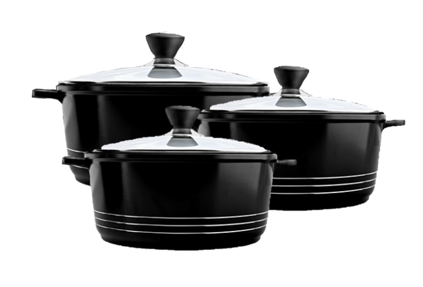 Laria Non Stick Die Cast Stockpot Pan Set 3pcs Black 10181 / AA2209 (Big Parcel Rate)