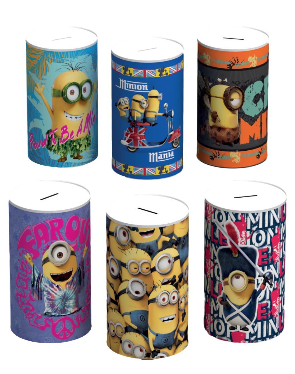 6 Assorted Styles Minions Money Tin 145mm x 110mm MIN001 (Parcel Rate)