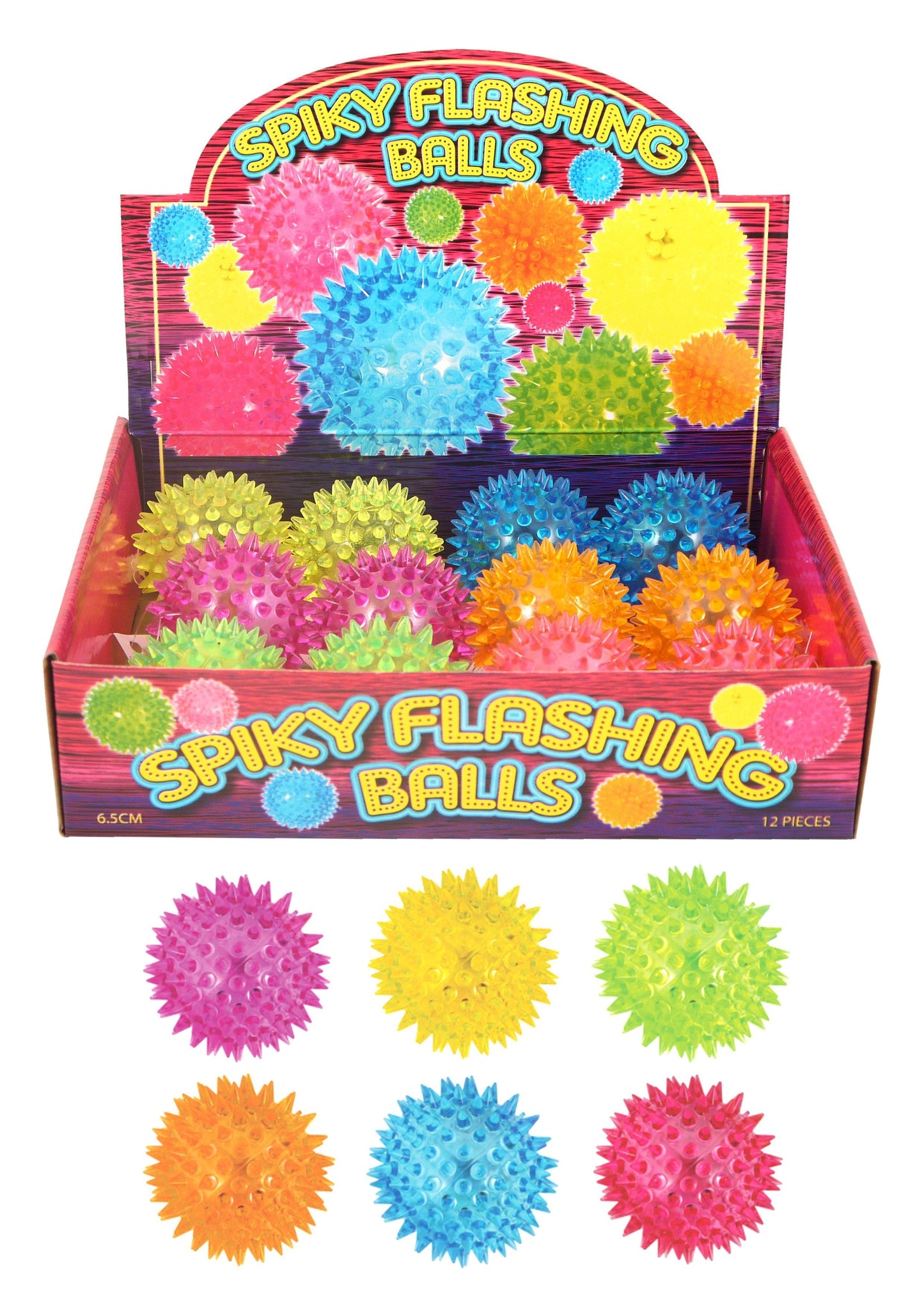 Light Up Spiky Flashing Bouncing Balls 6.5cm Assorted Colours 51269 (Parcel Rate)