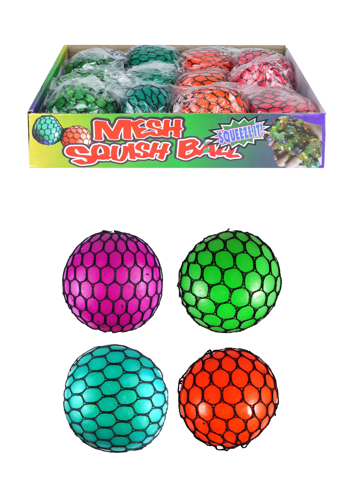 Squish & Squash Squidgy Brightly Coloured Mesh Ball 7 cm Assorted Colours N51403 (Parcel Rate)