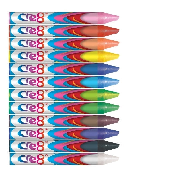 Cre8 Jumbo Wax Crayons Pack of 12 Assorted Colours (Parcel Rate)