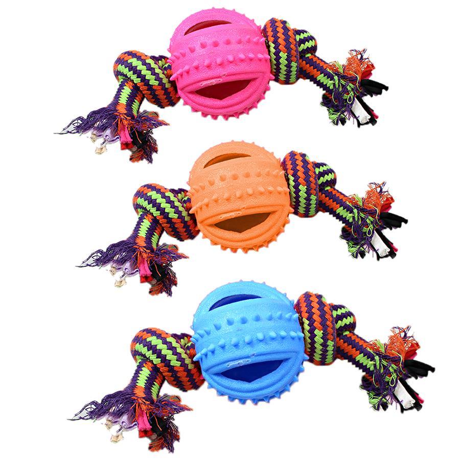 Pet Dog Chewing Ball Toy with Rope 15cm Assorted Colours 5036 (Parcel Rate)