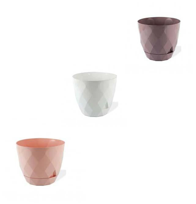 Yakamoz Diamond Style Cut Round Plastic Plant Pot 14.5 x 12.3 cm Assorted Colours KRS452 (Parcel Rate)