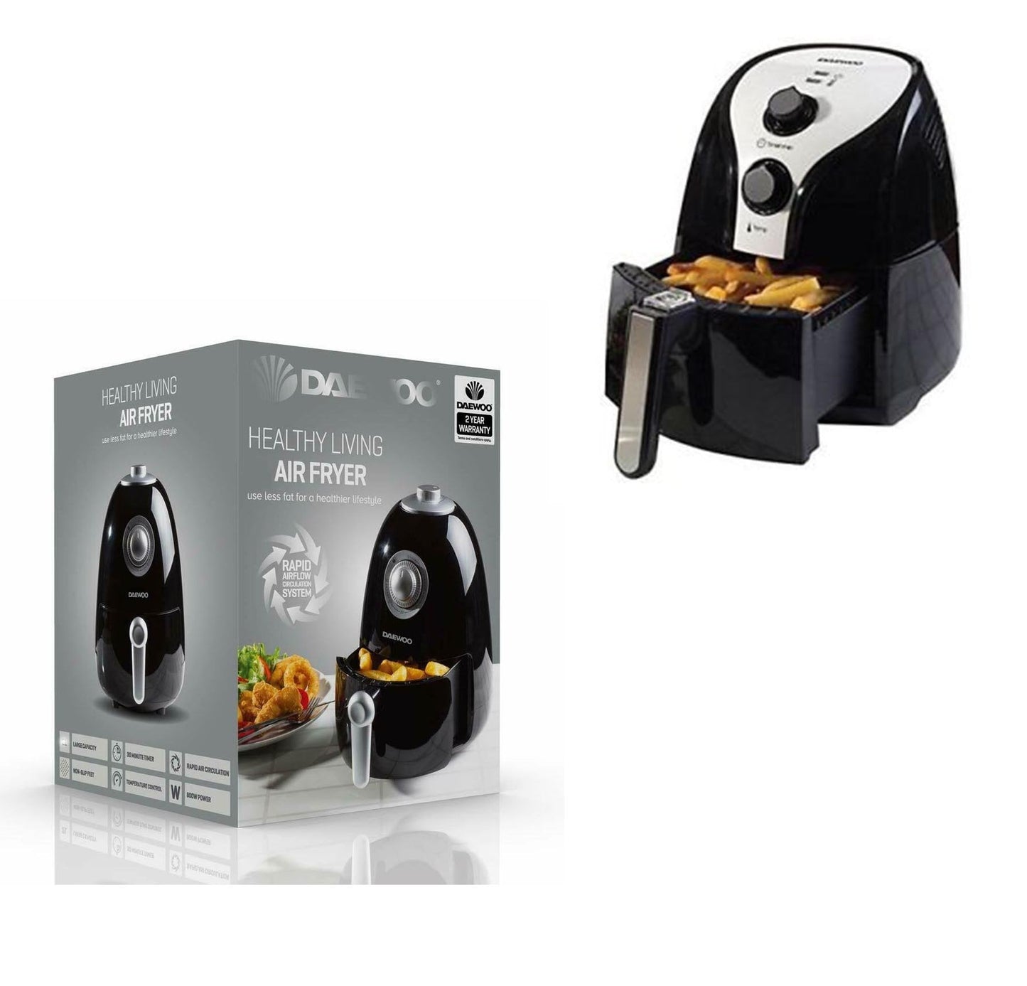 Daewoo 3.6L Air Fryer Cooking Healthy Living Oil Free Rapid Air Flow Circulation SDA1553 A  (Parcel Rate)