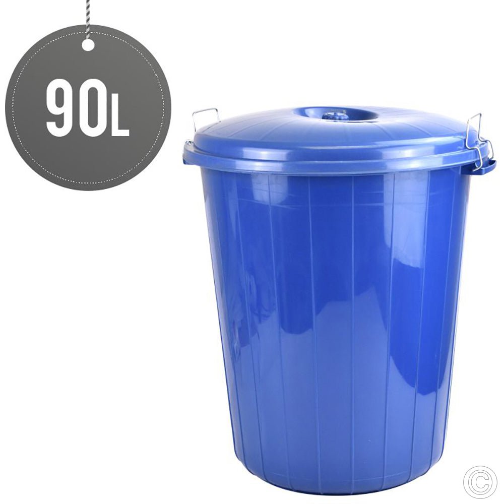 Plastic Double Lock Handle Bin With Lid 90 Litre Blue ST5117 (Big Parcel Rate)