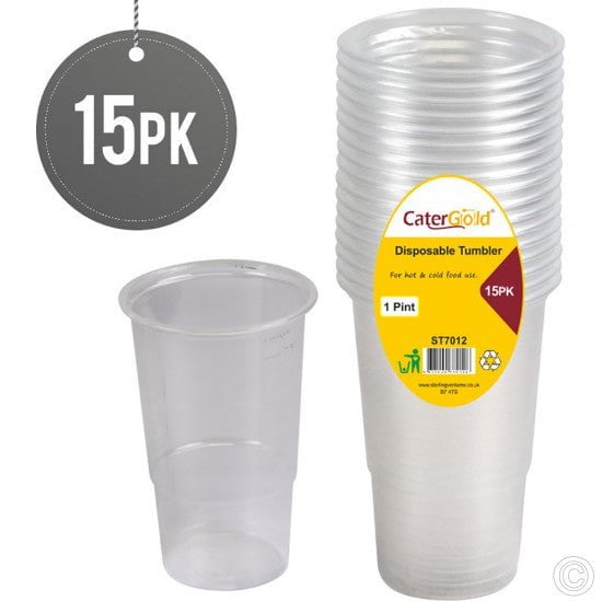 Clear Disposable Plastic Cups 1 Pint 15 Pack ST7012  A (Parcel Rate)